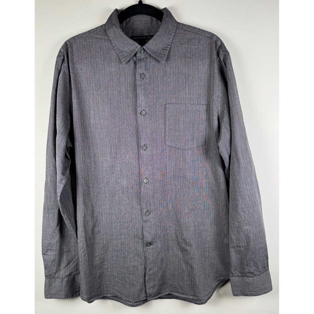 John Varvatos USA Striped Button‎ Down Shirt Gray Burgundy Long Sleeve, Mens M